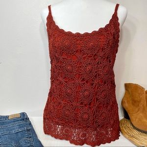 Anthropologie Tape Measure Crochet Burnt Orange